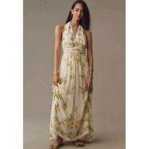 Anthropologie $258 Farm Rio Floral Halter Maxi Dress Backless Size Small NWT